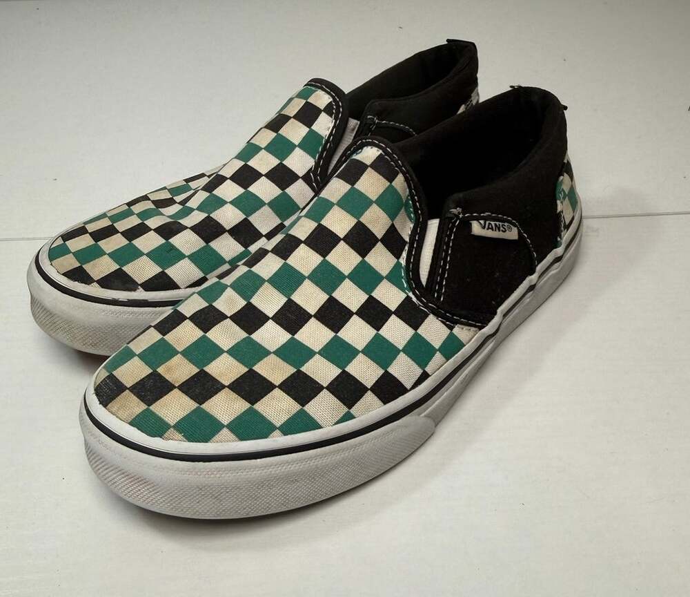 Vans Classic Slip-On Checkerboard Scarab Green, Youth 3